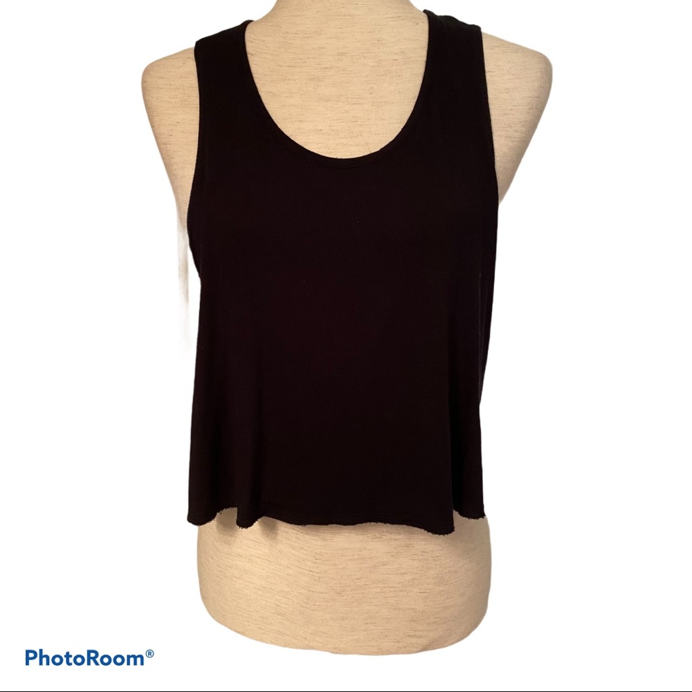 JOAH BROWN CROPPED TOP TEE TANK BLACK TWIST BACK CUT OUT ONE SIZE OS
